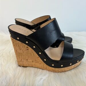 Aldo Black Cork Wedge Sandals